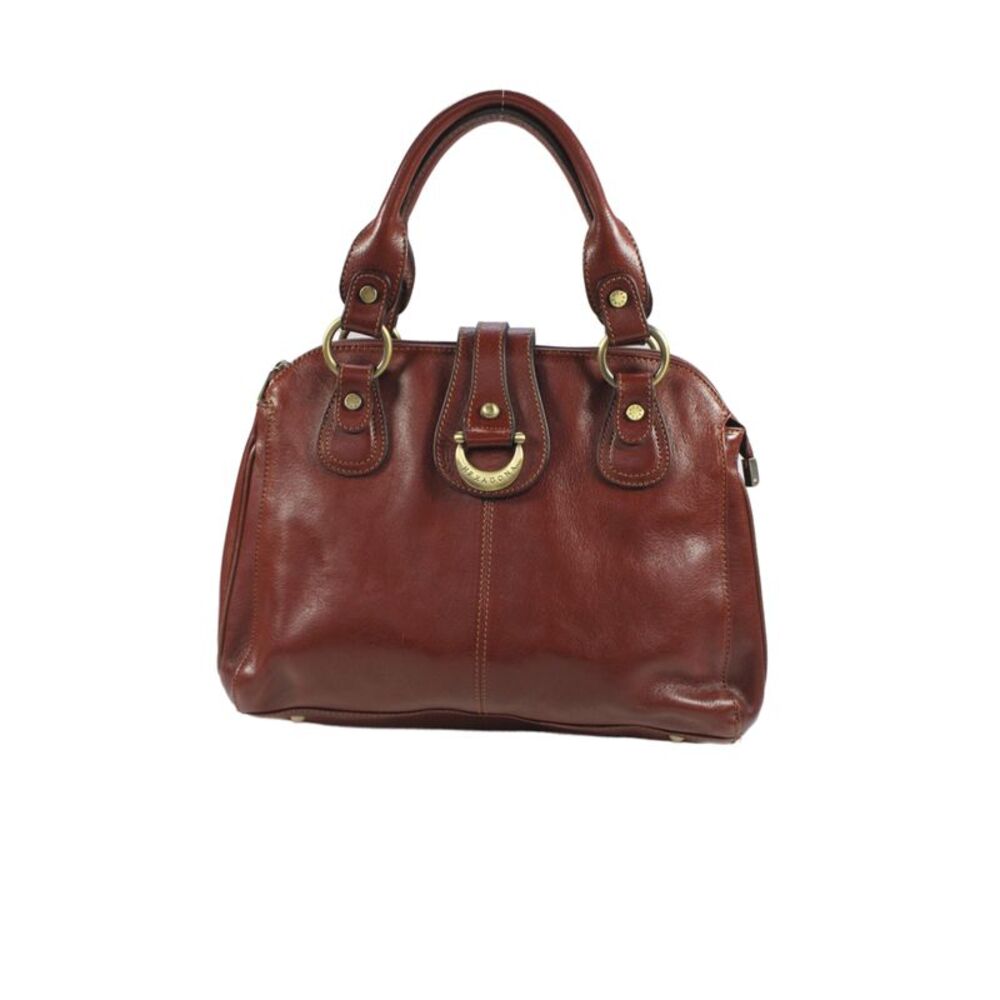 Hexagona Womens Double Handle Zip Top Leather Shoulder Handbag Brown - Picture 1 of 7